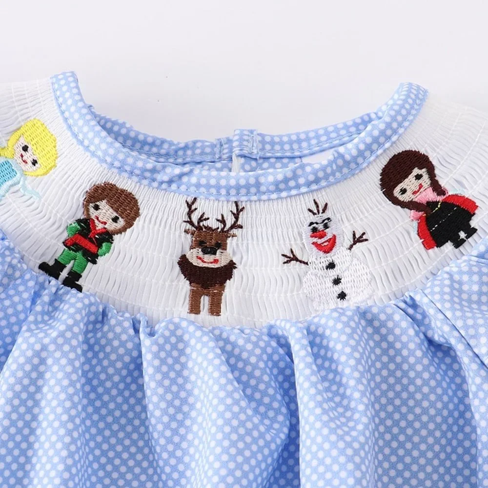 Baby Girls Princess Elsa Ana Olaf Frozen Smocked Embroidered Bubble Romper - Picture 2 of 5